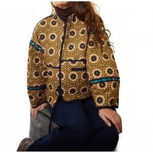 NEW BROOKS AVENUE eloise reversible quilted jacket in poppy teal & dandelion hun